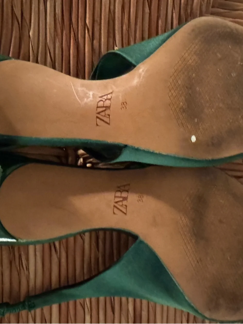 Zara Emerald Green Satin Slingback Heels with Crystal Bow size 38 - Picture 8 of 8